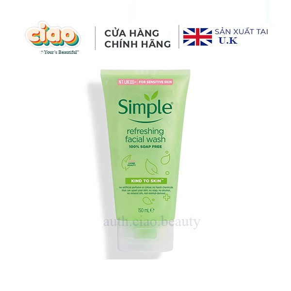 Sữa rửa mặt dạng Gel Simple Refreshing Facial Wash 150ml / Sữa rửa mặt Simple