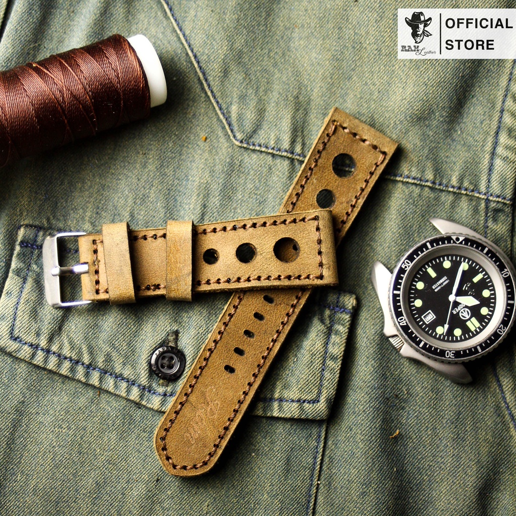 Dây Apple Watch Da Bò Thật Rất Đẹp Handmade – Ram Leather D1 Nâu Đất