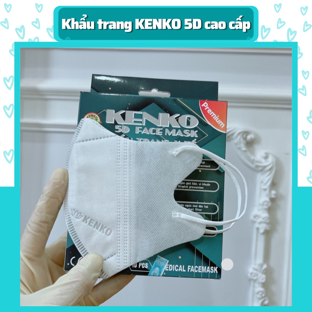 Combo 5 Hộp 50 Khẩu trang 5D KENKO kháng khuẩn, khẩu trang KENKO 5D màu trắng dành cho người lớn