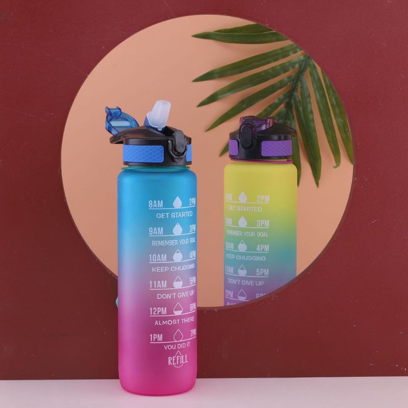 (Tặng kèm ticker)Bình đựng nước thể thao 1 lít, có vạch nhắc giờ uống nước, có quai xách, màu sắc xinh xắn, siêu bền