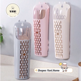 Hũ ống đựng đũa muỗng dán tường nhà bếp không cần khoan tường - Ống đũa có nắp đậy treo tường, có khe thoát nước.