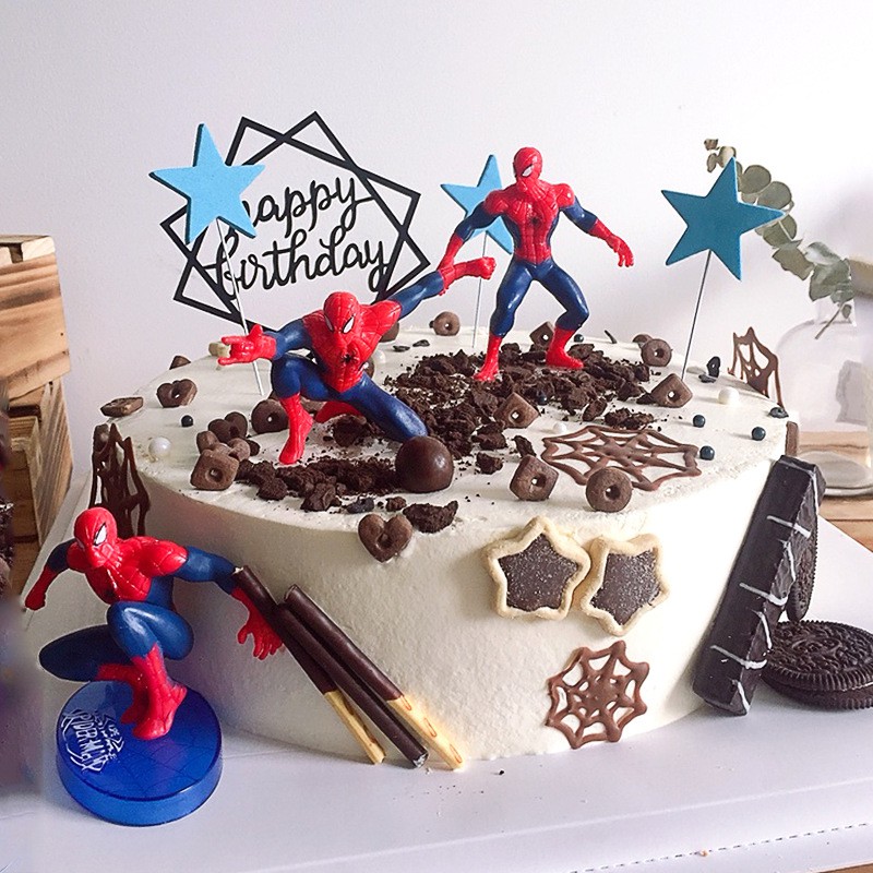 Set Người Nhện Spider Man nhựa nhẹ trang trí bánh kem, phụ kiện sinh nhật, đồ trang trí bánh sinh nhật