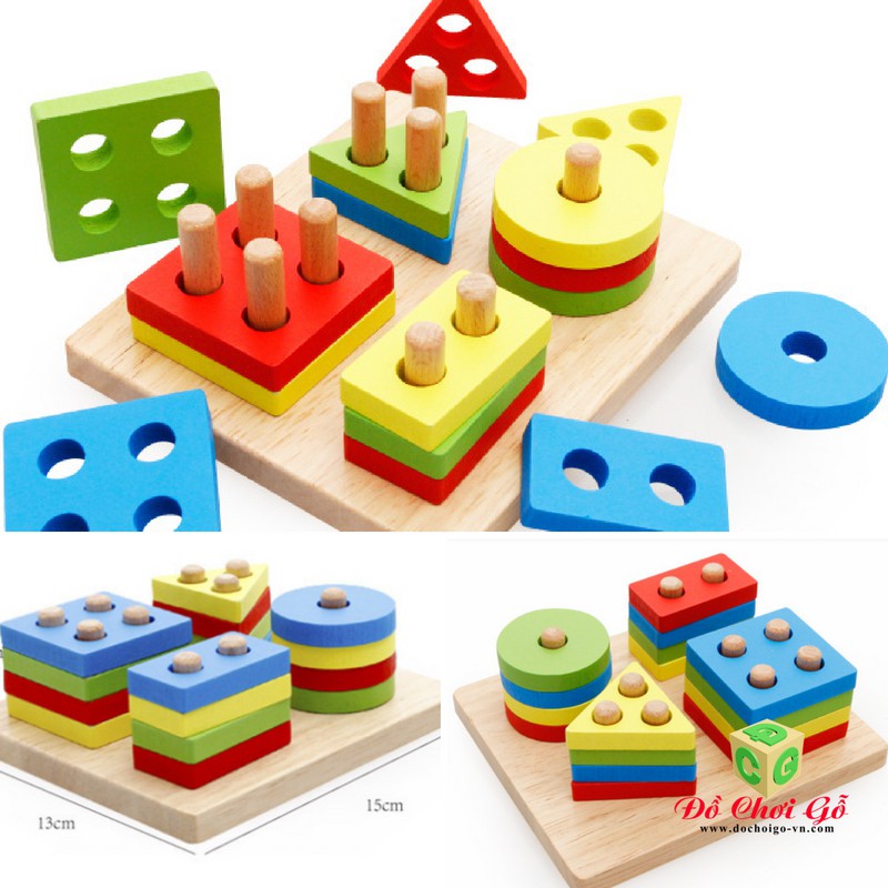 Đồ chơi trẻ em thông minh - Thả hình khối đa sắc. Đồ chơi bằng gỗ an toàn cho bé luyện kỹ năng cơ bản.