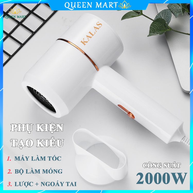 Máy Sấy Tóc Kalas Công Suất Lớn 2000W Kèm Phụ Kiện Máy làm tóc, Bộ bấm móng tay, Lược, Ngoáy tai – Q063