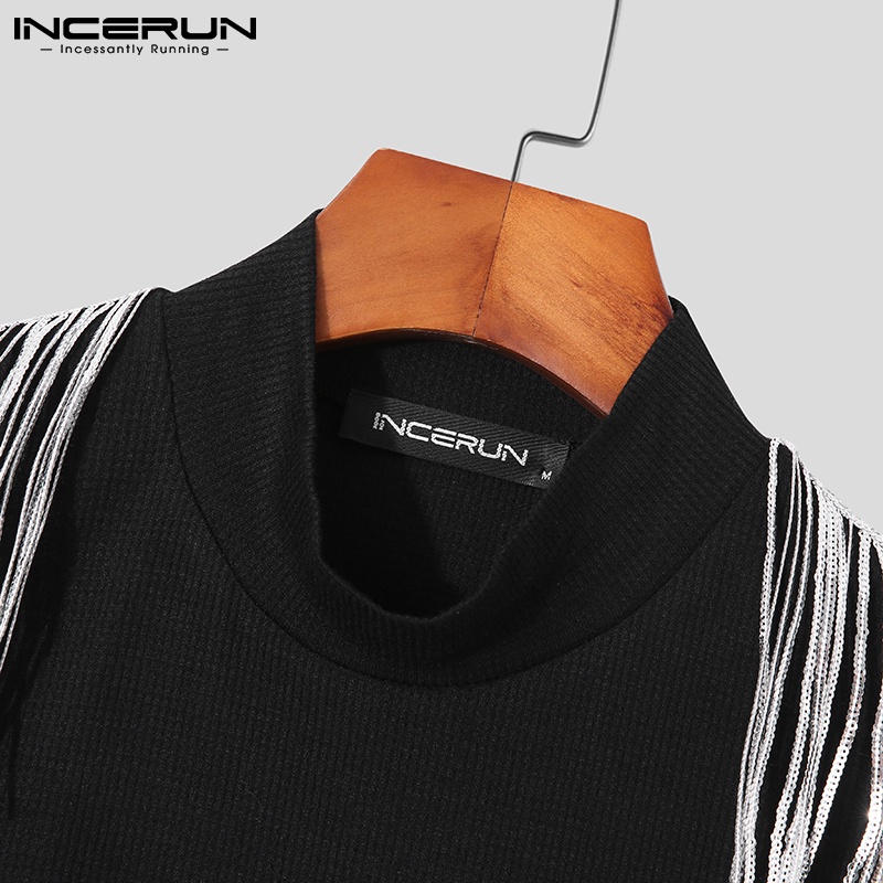 Áo thun INCERUN không tay dáng ôm phối tua rua màu trơn sành điệu cho nam