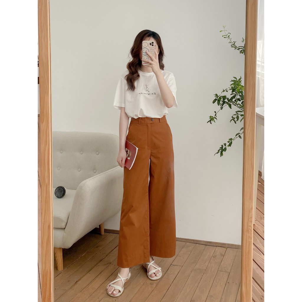 Quần culottes ống suông nữ MADELEN màu trơn chất kaki nhẹ trẻ trung năng động