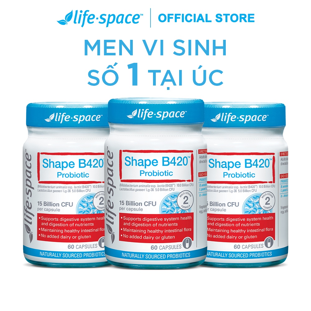 Combo 3 hộp men vi sinh Úc hỗ trợ tiêu hóa và kiểm soát cân nặng Life Space Shape B420 Probiotic