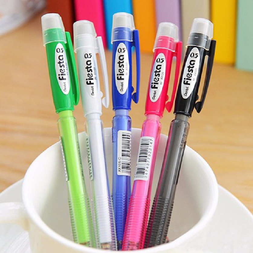 Chì Kim Pentel Fiesta Thân Trong 0.5 / 07mm | 8 Màu Vỏ | Đầu Tẩy Tiện Lợi