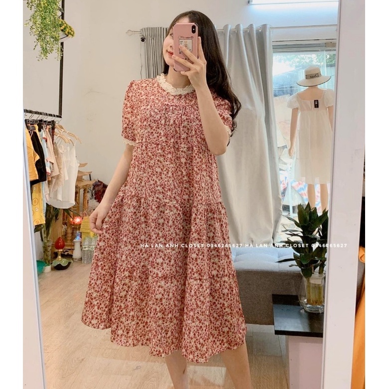 Đầm bầu ngắn tay hoa nhí có dây đai MSP262 chất lụa hoa thời trang thiết kế Mom and Baby