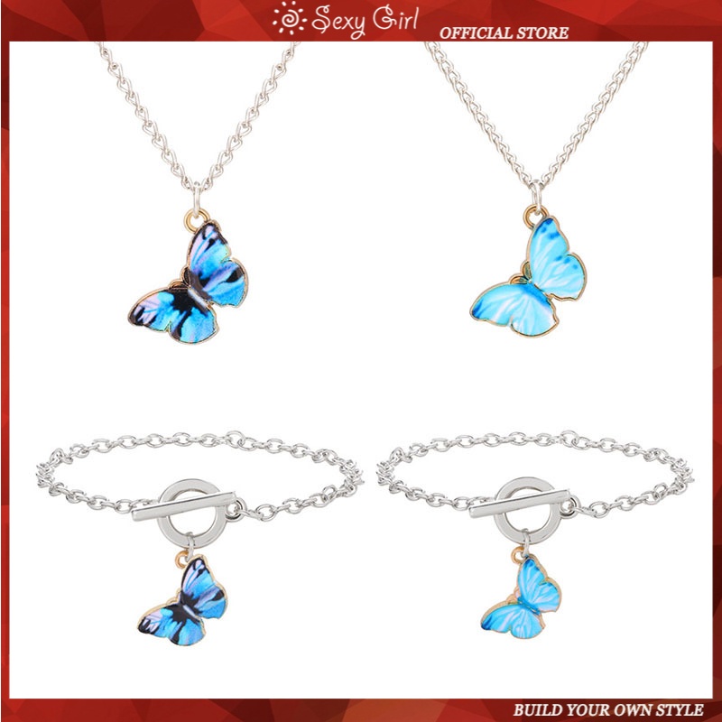 Vòng Đeo Tay Dạng Chuỗi Xích Phối Mặt Hình Bướm Xanh Dương Phong Cách Hàn Quốc Cổ Điển Quyến Rũ Thời Trang Cho Nữ