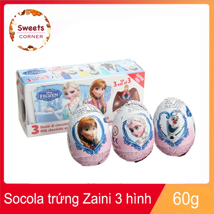 Trứng socola đồ chơi Zaini Frozen hộp 60gr (3 trứng)
