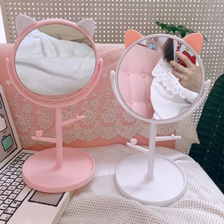 Gương để bàn nhựa tai mèo có móc treo phụ kiện xinh xắn