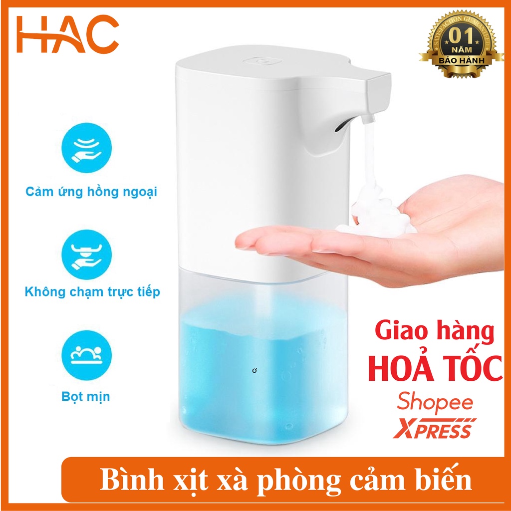 Bình xịt xà phòng rửa tay tự động cảm biến hồng ngoại, sử dụng viên xà phòng tạo bọt + tặng 1 viên xà phòng