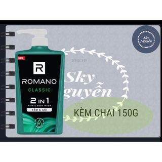 TẮM GỘI  ROMANO CLASSIC XANH LÁ 650G KÈM CHAI 150G.