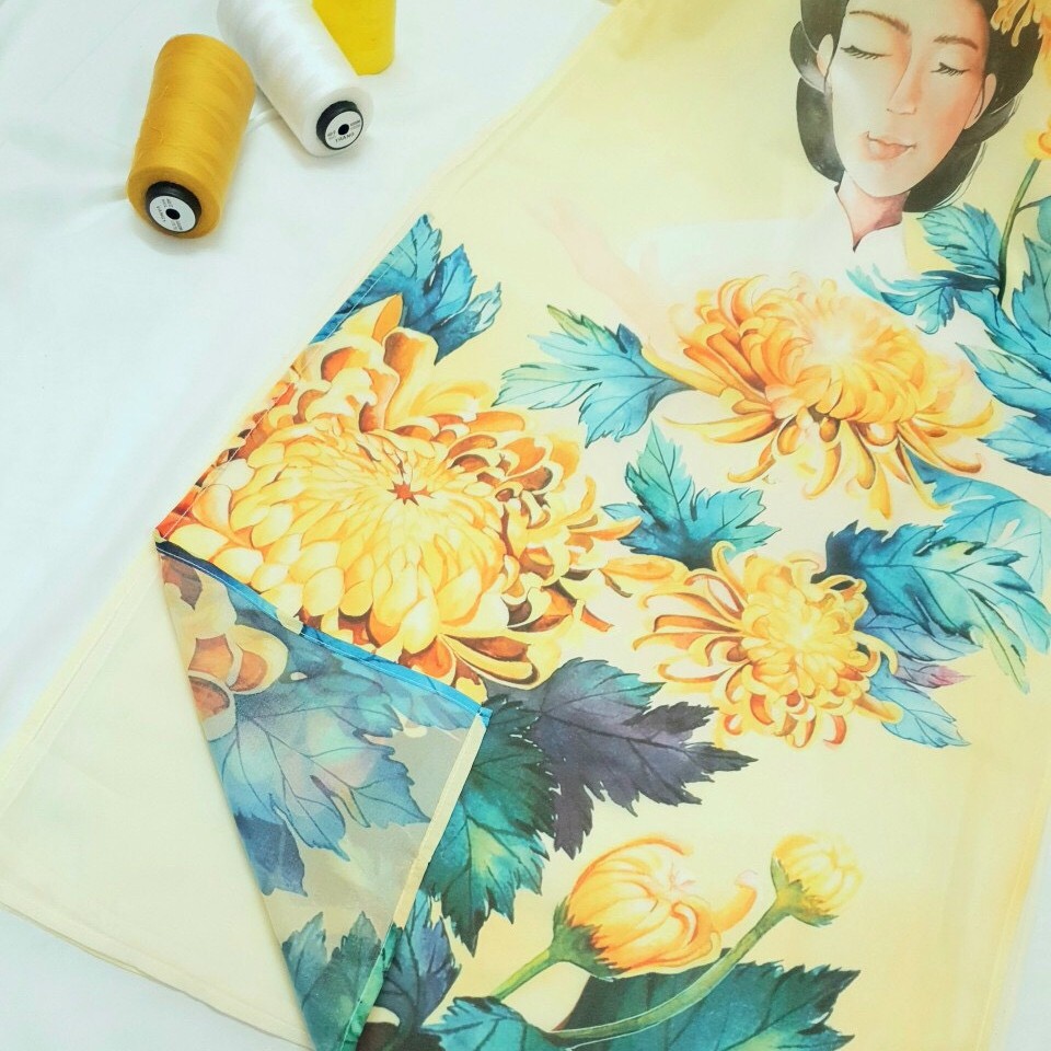 Áo Dài Cô Ba Họa Tiết Cô Gái Vàng ( Set Áo + Quần) | BigBuy360 - bigbuy360.vn