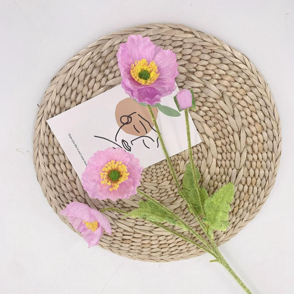 [HCM] Hoa poppy giả, hoa lụa anh túc (kim anh) đẹp cao cấp trang trí, decor phòng 1 nhánh 3 bông 1 búp