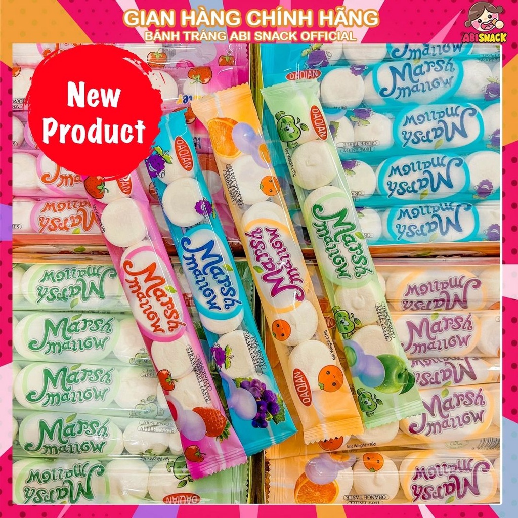 HỘP KẸO DẺO CÓ NHÂN MỨT TRÁI CÂY MARSHMALLOW HÌNH BÁNH BAO TẬN 180 VIÊN/30 CÂY