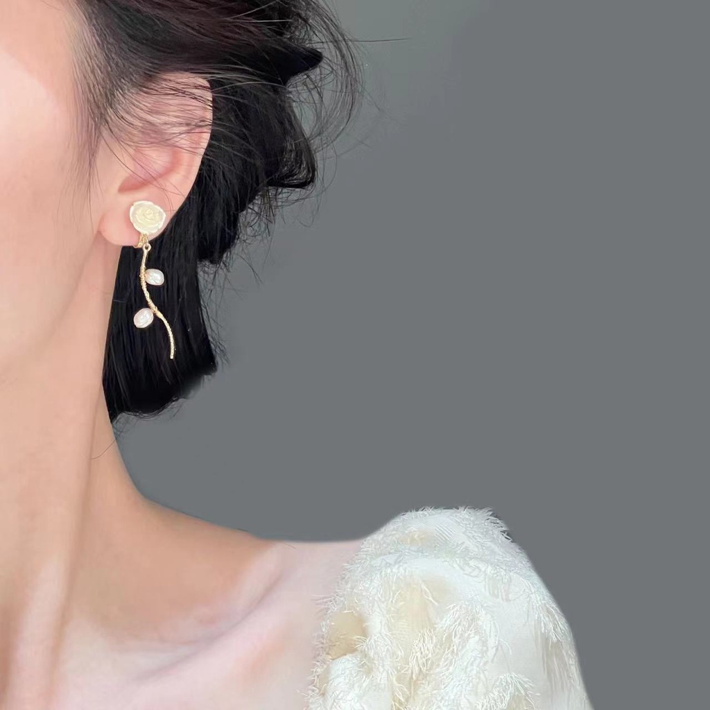 Bông Tai Mạ Bạc 925 Đính Ngọc Trai Nhân Tạo Phong Cách Retro Hàn Quốc 2022