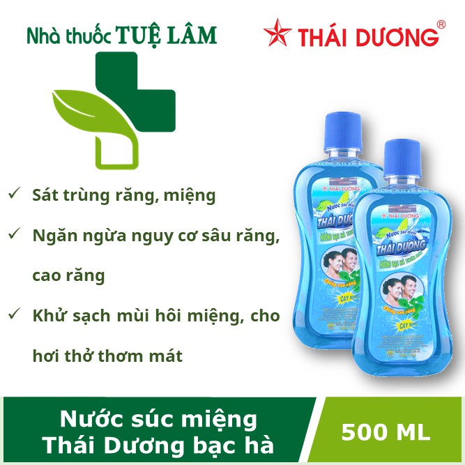 Nước súc miệng Thái Dương bạc hà 500ml giúp sạch răng, thơm miệng và ngăn ngừa sâu răng