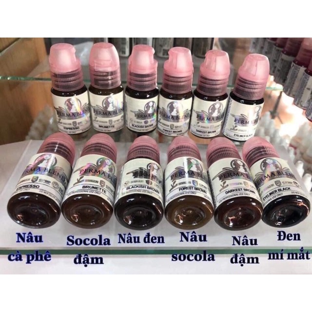 Mực phun xăm Perma Blend 15ml - Mực hữu cơ bám nhanh bong đậm màu của Mỹ - Mực phun xăm Môi Mày Mí lên màu đậm