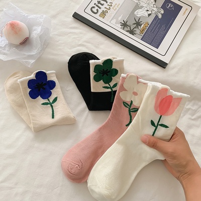 Vớ Cotton Họa Tiết Hoa Tulip Thời Trang Cho Nữ