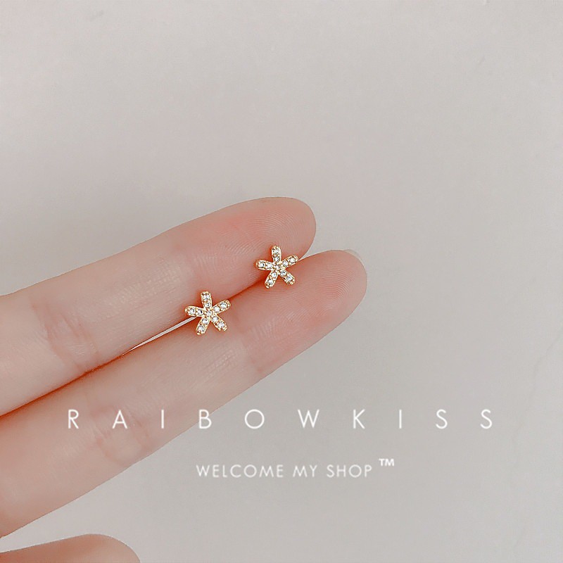 Bông tai bạc 925 hình hoa năm cánh đính đá zircon đơn giản không gây dị ứng mới cho nữ