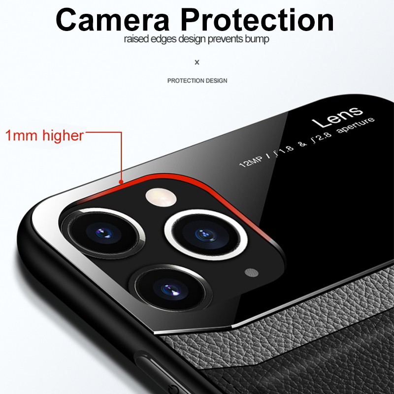 Ốp lưng mặt kính bảo vệ camera phối da PU chống sốc cho iPhone 11 Pro Max X XS 6 6s 7 8 Plus XR FUL1-4 | BigBuy360 - bigbuy360.vn