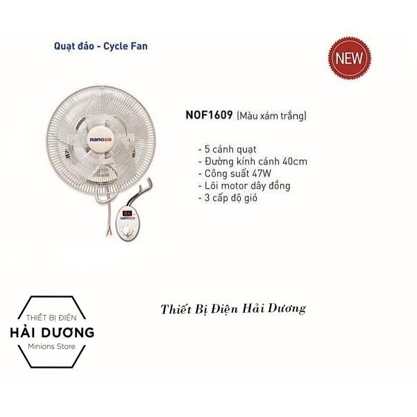 Quạt Trần Đảo Nanoco NOF1609 47W - Màu Xám Dùng Hộp Số Tiện Lợi - Bảo hành 12 tháng