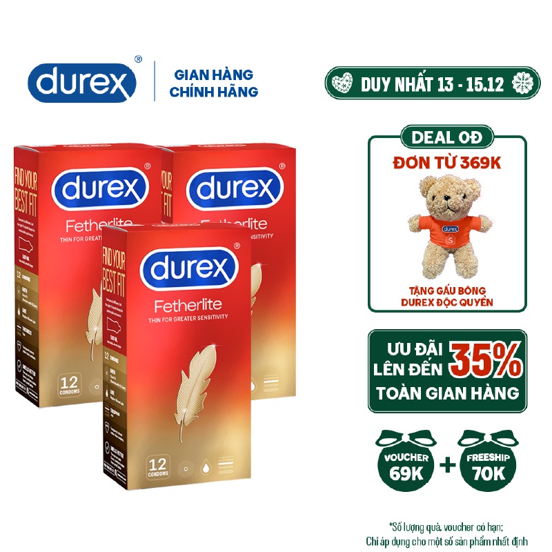 Bộ 3 hộp Bao cao su Durex Fetherlite (12 cái/hộp)