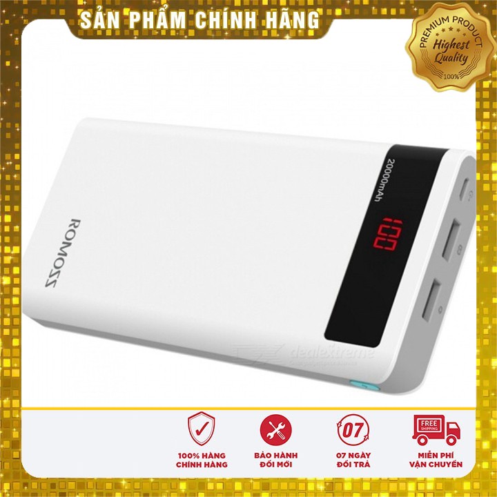 [ Rẻ & Bền ] Pin dự phòng Romoss 20000mAh Sense 6P - màn hình Đen