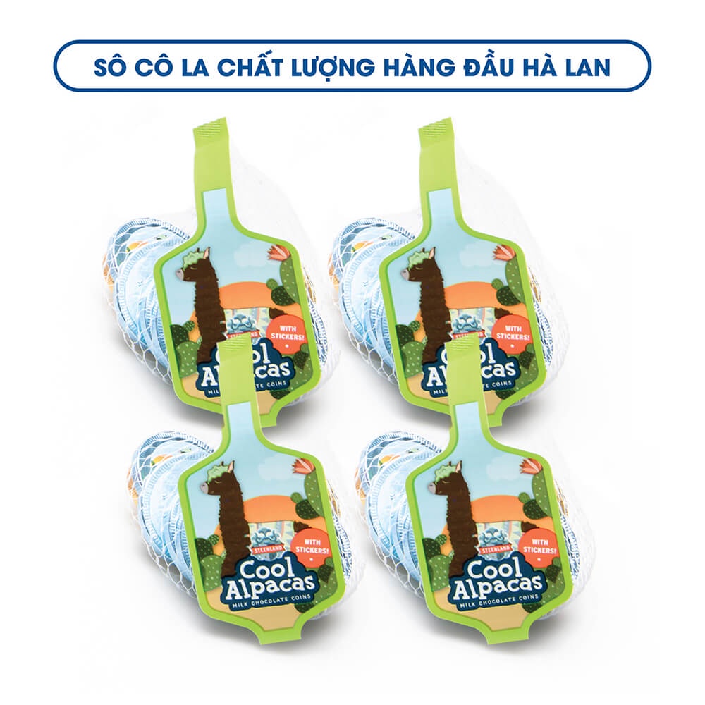 4 túm Sô cô la sữa đồng xu khủng long, lạc đà, kỳ lân Steenland Hà Lan 30g