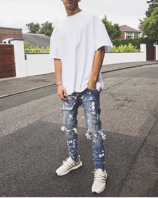 Bleached waxed zipper jeans