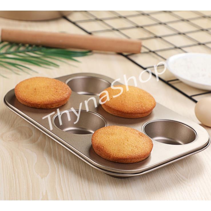 Khuôn Làm Bánh Cupcake 6 Ô Chống Dính Cao Cấp Màu Đen Gold - Thyna Store