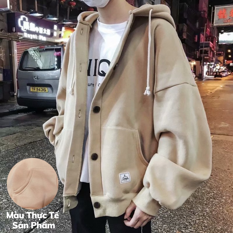 Áo khoác nút Ulzzang Unisex tay dài màu trơn chất nỉ