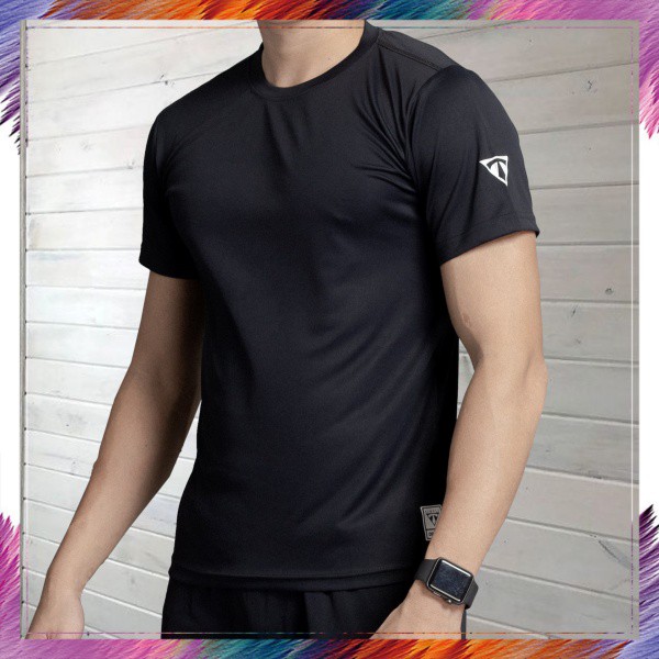 Áo Thể Thao Nam Tay Ngắn Cổ Tròn Thun Lạnh Mặc Mát Màu Đen - Áo Thun Tập Gym [BONNIE]