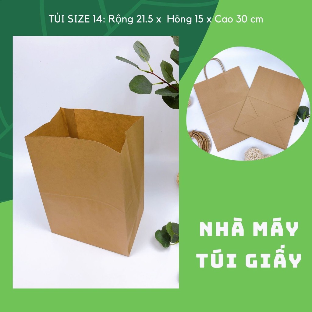 10 CHIẾC TÚI GIẤY KRAFT SIZE 14: 21.5x15x30 KHÔNG QUAI ( ẢNH THẬT SHOP TỰ CHỤP)