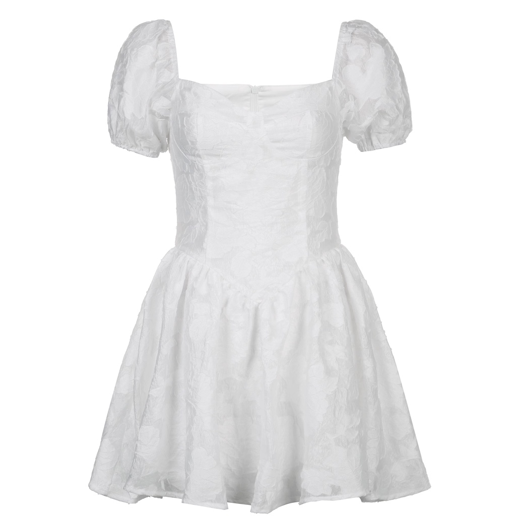 QKOOLE  Đầm Tay Phồng Cổ Vuông Thời Trang Hàn Quốc Cho Nữ