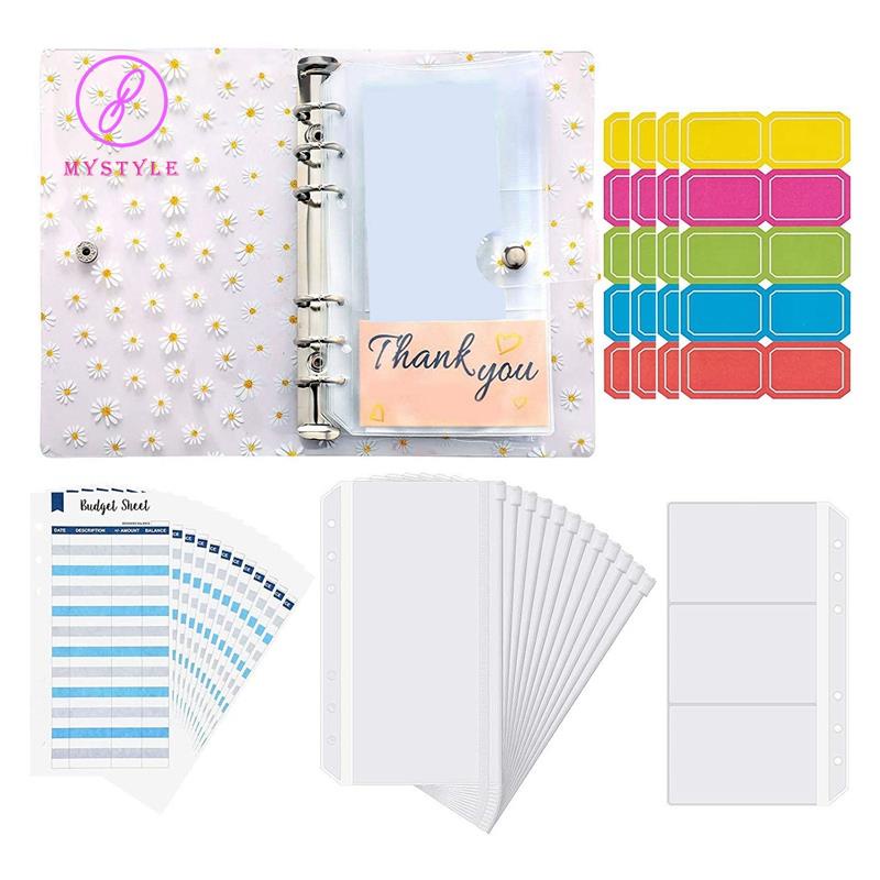 Bộ sổ tay PVC đóng gáy khổ A6 dụng cụ lập kế hoạch ngân sách túi đóng gáy tờ giấy chi tiêu và nhãn dán