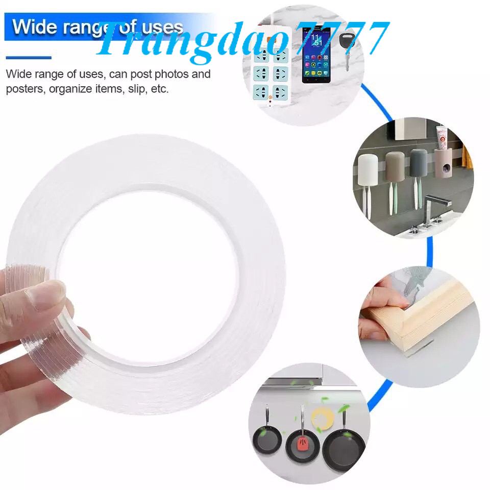 Dài 3m Dầy 2mm Băng Keo 2 Mặt Trong Suốt Chất Liệu Silicon Nano Magic Double Sided Sticking Dán Dính Siêu Chắc Băng Keo