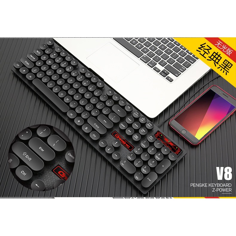 [TOP BÁN CHẠY] Bàn Phím Gaming V8 Retro Siêu Độc, Led Có Thể Thay Đổi Siêu Đẹp, Bấm Siêu Nhạy, Chống Nước