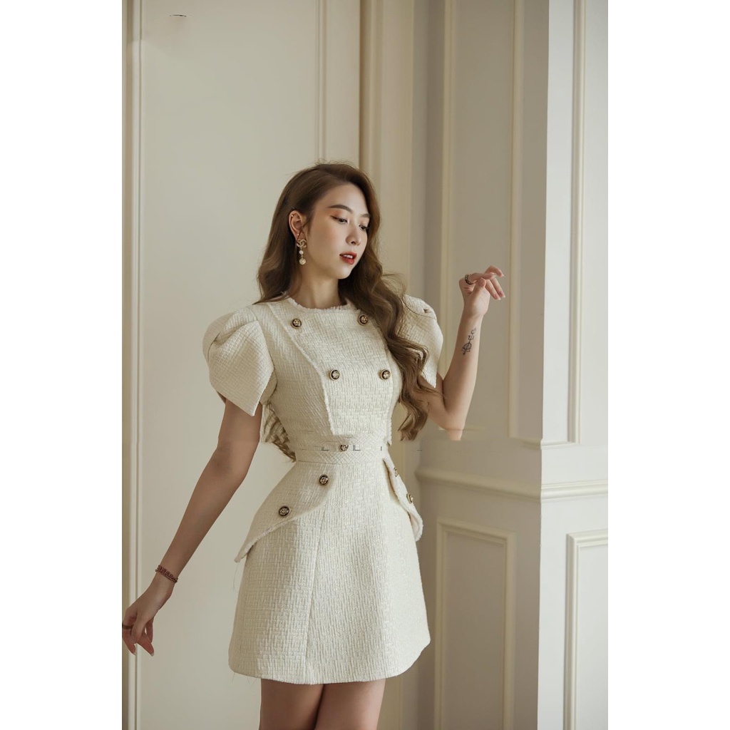 Váy dạ tweed trắng ngắn tay ,hàn quốc, đầm dạ nữ thiết kế cao cấp mềm mịn dễ mặc 2 lớp thấm hút mồ hôi cực tốt | BigBuy360 - bigbuy360.vn