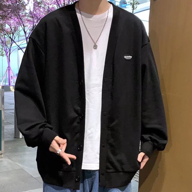 Áo cardigan tay dài cổ chữ V màu trơn phong cách Hàn Quốc thời trang sành điệu cho nam