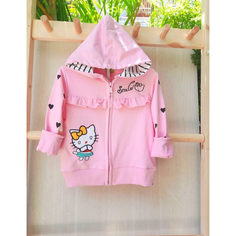 Áo khoác thun bé gái thêu đắp Kitty.