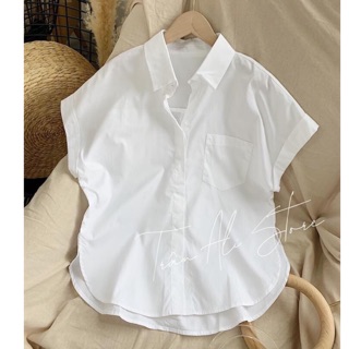 Áo sơ mi nữ trơn cộc tay cánh dơi có túi hottrend