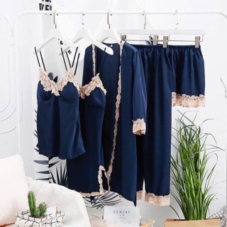 Sét ngủ lụa 5 món - combo đồ ngủ lụa choàng cao cấp 5 món ( sẵn)