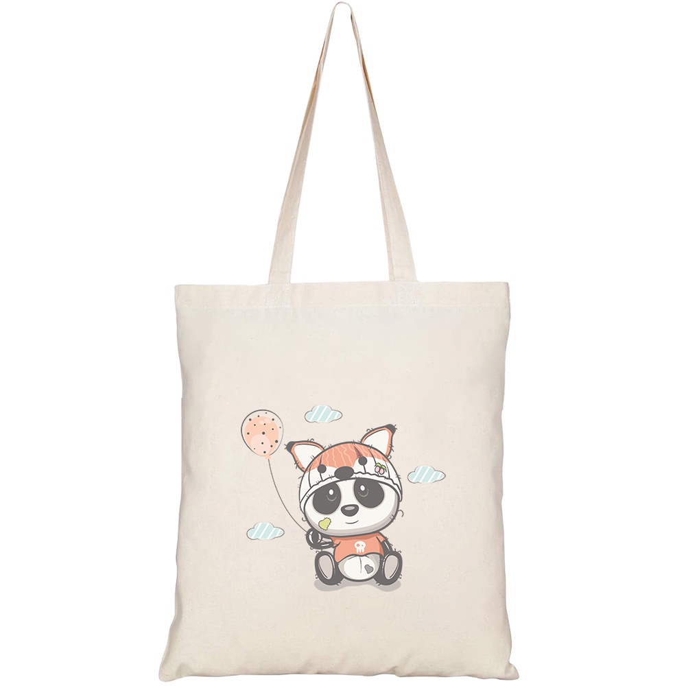 Túi vải tote canvas HTFashion in hình cute panda with seamless pattern set HT220