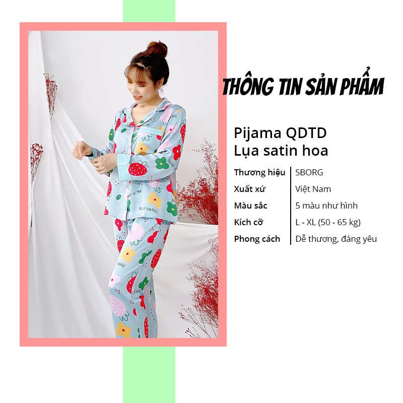 Bộ thu đông nữ SBORG lụa satin mềm mịn họa tiết cute pijama tay dài đồ bộ nữ có túi bigsize fly-sun quà tặng vợ