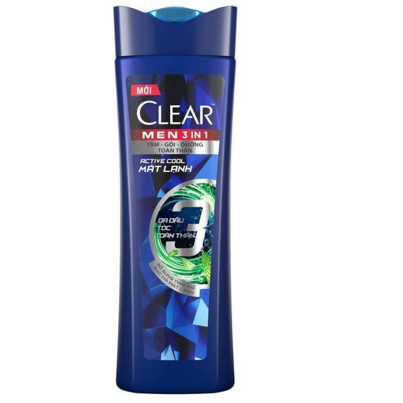 140g - Dầu gội CLear men carbon than hoạt tính /  tắm gội Clear men 3in1 dưỡng toàn thân