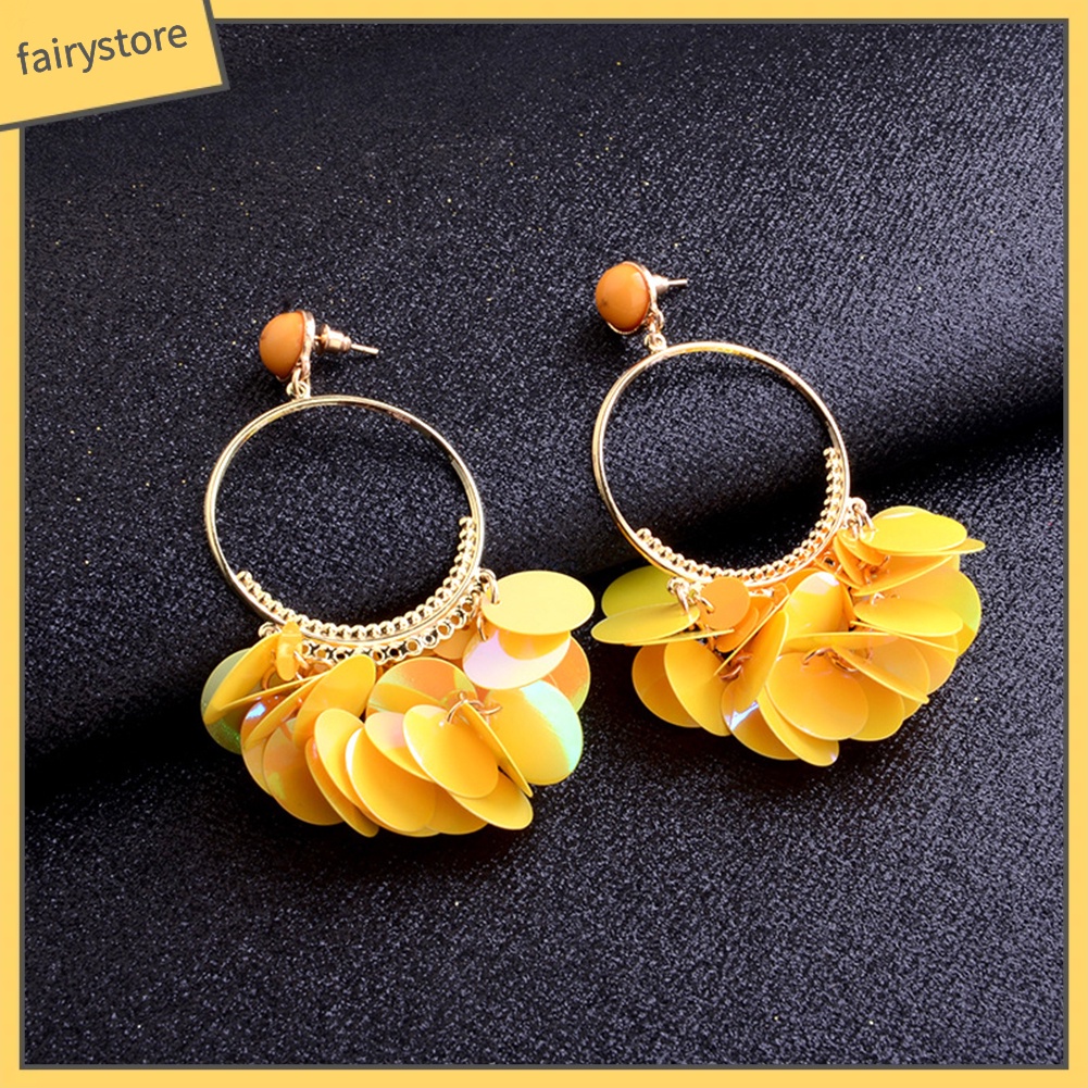 Bông tai dạng tua rua vảy kim loại phong cách Bohemian thời trang dành cho nữ