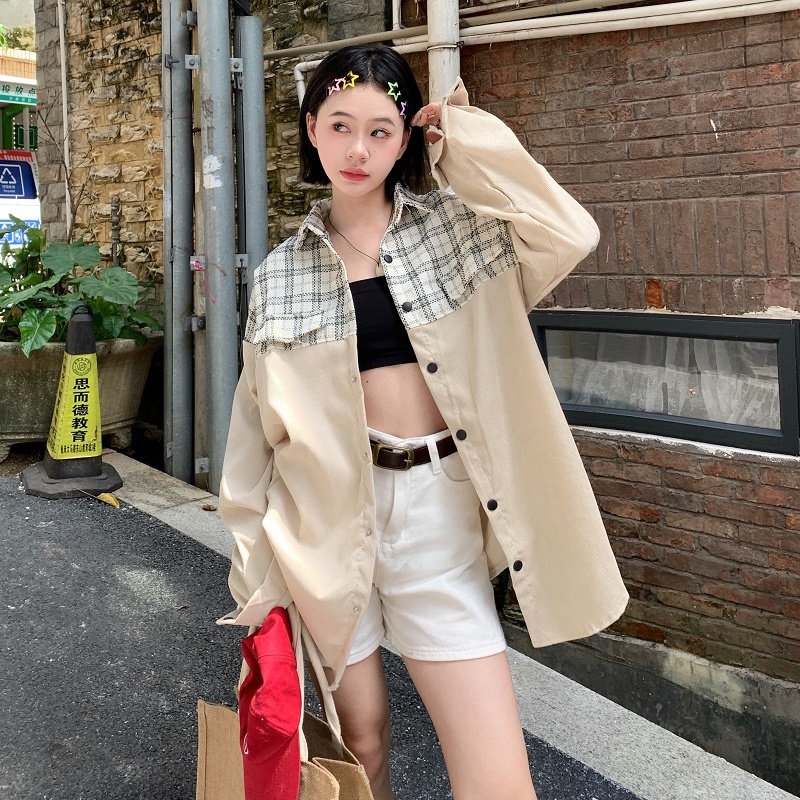 Áo sơ mi nữ SUXI dài tay cổ bẻ caro thời trang Hàn Quốc